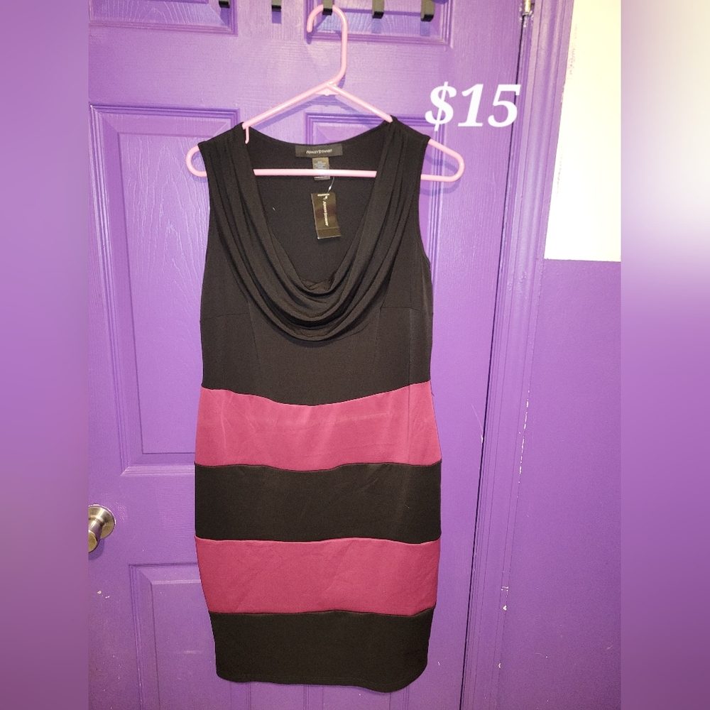 Ashley Stewart Black Sheath Midi Dress Cowl Neck